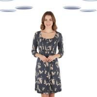 Ex Fat Face Women's Dress - 3/4th Sleeve Butterfly Printed Blue (Defect) - 14 Regular