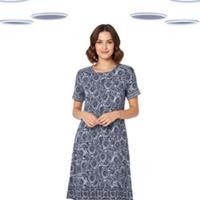 Ex Fat Face Women's Simone Dress- Tile Print Jersey Blue Mix (Size 12R) (Defect) - 12 Regular