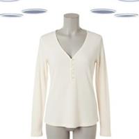 Ex Fat Face Womens Henley Top Ivory 3/4 Sleeve Cotton V-Neck - 14 Regular