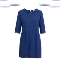 Ex Fat Face Women's Dress - Chambray 3/4th Sleeve Jersey Navy (Defect) (Size 12) - 12 Regular