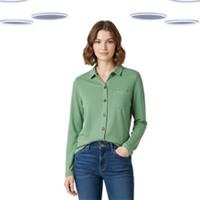 Ex Womens Fat Face Jersey Shirt Collared Jersey Green (Defect) Size 14 - 14 Regular