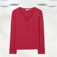 Ex Fat Face Women's Long Sleeve Henley Livvy Lounge T-Shirt in Red (Defect) - 12 Regular