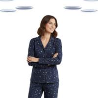 Ex Fat Face Women's PJ Top-Long Sleeve Buttonup Celestial Printed Navy (Size 12) - 12 Regular