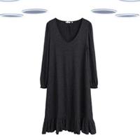 Ex Fat Face Women's Midi Dress - Long Sleeve Jersey Ruffle Hem Black (Size 12) - 12 Regular