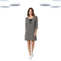 Ex Fat Face Women's Dress - Stripe Tie Neck Jersey Navy Mix (Size 12) (Defect) - 12 Regular