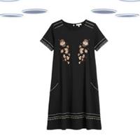Ex Fat Face Women's Simone Dress - Embroidered Jersey Black (Size 12R) (Defect) - 12 Regular