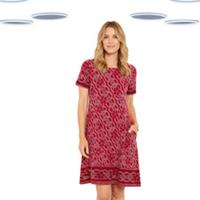 Ex Fat Face Women's Simone Dress - Short Sleeve Abstract Geo Jersey Red - 8 Regular