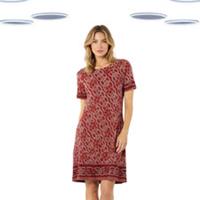 Ex Fat Face Women's Simone Dress - Short Sleeve Petite Geo Jersey Red (Size 10P) - 10 Petites