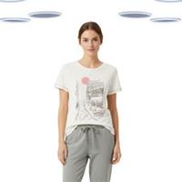 Ex Fat Face Women's Loungewear T-Shirt - Short Sleeve Graphic Print Ivory Defect - 12 Regular