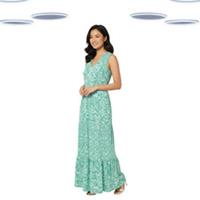 Ex Fat Face Women's Maxi Dress - Sleeveless Paisley Tiered Jersey Green (Defect) - 14 Regular