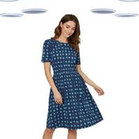 Ex Fat Face Women's Dress - Short Sleeve Spotted Jersey Indigo (Defect) - 22 Regular