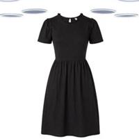 Ex Fat Face Women's Mini Dress Black Short Sleeve Jersey Frill Neck - 6 Regular