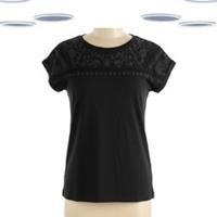 Ex Fat Face Women's T-shirt Black Embroidered Short Sleeve Cotton (Defect) - 10 Regular