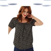 Ex Fat Face Women's Top - Short Sleeve Sunshine Ditsy Floral Black - 8 Regular