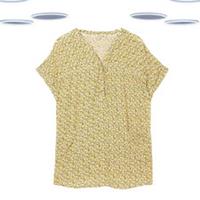 Ex Fat Face Women's Blouse - Short Sleeve Butterfly Printed Yellow (Size 12) - 12 Regular