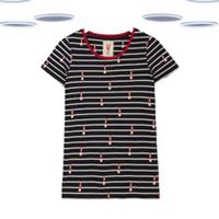 Ex Fat Face Women's T-shirt - Short Sleeve Lighthouse Stripe Navy (Size 8) - 8 Regular