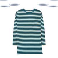 Ex Fat Face Women's T-shirt - Stripe 3/4 Sleeves Longline Green (Size 8) - 8 Regular