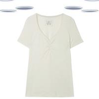 Ex Fat Face Women's Pyjama T-Shirt Ivory Gathered Lace Trim (Size 10) - 10 Regular