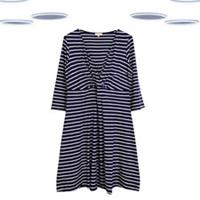 Ex Fat Face Women's Dress - Long Sleeve Stripe Jersey Wrap Navy (Size 12) - 12 Regular