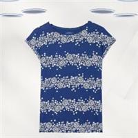 Ex Fat Face Womens T-Shirt Blue Short Sleeve Floral Stripe Graphic - 6 Regular