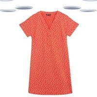 Ex Marks & Spencer Shift Dress Coral Mix Linen Polka Dot - 10 Regular