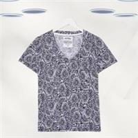 Ex Fat Face Womens T-Shirt Navy Short Sleeve Batik Print Cotton - 14 Regular