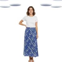 Ex Fat Face Women's Maxi Skirt Blue Beach Leaves Long (Size L) - L Regular