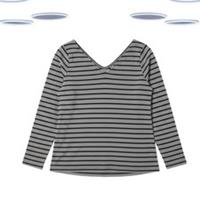 Ex Fat Face Women's T-shirt - Stripe Long Sleeves V- Neck Grey (Size 12) - 12 Regular