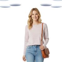 Ex Fat Face Women's T-shirt - White Stripe Breton Long Sleeves Pink (Size 12) - 12 Regular