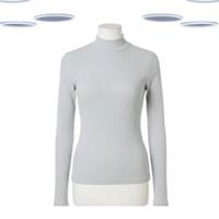 Ex Fat Face Women's Top - High Neck Ribbed Jersey Long Sleeve Grey Marl - 10 Regular