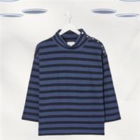 Ex Fat Face Women's 3/4 Sleeve Funnel Stripe Sweat Top in Washed Blue - 12 Regular