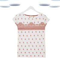 Ex Fat Face Womens T-Shirt - Short Sleeve Ivy Woodblock Geo Ivory - 12 Regular