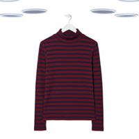 Ex Women Fat Face T-Shirt - High Neck Striped Long Sleeve Navy Mix (Size 14) - 14 Regular