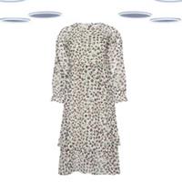 Ex Women's Midi Dress - 3/4 Sleeve Leopard Print Petite Size Ivory Mix (Size 8) - 8 Regular