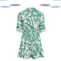 Ex Women's Tunic Dress - Long Sleeve Plus Abstract Print Smock Green (Size 20) - 20 Plus