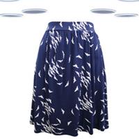 Ex Fat Face Women's Mini Skirt - Jersey A-line Bird Printed Navy (Size 10) - 10 Regular