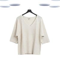 Ex Women's Fatface T-Shirt-3/4 Sleeve Ribbed knit V-Neck Cream (Size14) (Defect) - 14 Regular