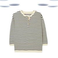 Ex Fat Face Womens Sweat Top - 3/4 Sleeve Stripe Henley Ivory (Defect) - 8 Regular