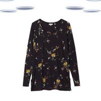 Ex Fat Face Women's Top - Long Sleeve Posy Floral Longline Black - 10 Regular