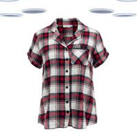 Ex Fat Face Women's PJ Shirt - Family Check Night Brushed Cotton Festive Red - 14 Regular