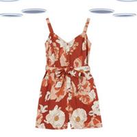 Ex Fat Face Womens Playsuit - Strappy Patsy Linear Blooms Orange (Defect) - 10 Regular