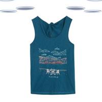 Ex Fat Face Womens Vest - Sleeveless Scene Graphic Printed Teal Blue - 8 Regular