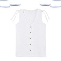 Ex Fat Face Womens Tank Top-Sleeveless Embroidered Detail Stripe White (Defect) - 12 Regular