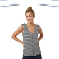 Ex Fat Face Womens Tank Top - Sleeveless Stripe Tie Detail Navy White - 10 Regular