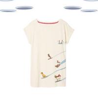 Ex Fat Face Women's T-shirt - Lounge Short Sleeve Graphic Print White - 14 Regular