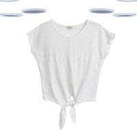 Ex Fat Face Womens Top - Short Sleeve Embroidered Tie Hem White - 10 Regular