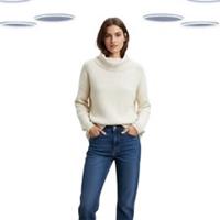 Ex Fat Face Women's Sweat Top - Cowl Neck Long Sleeve Textured Beige (Size 12) - 12 Regular