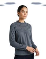 Ex Fat Face Women's Top - Long Sleeve Broderie Detail Jersey Grey - 8 Regular