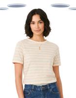 Ex Fat Face Womens T-Shirt - Short Sleeve Texture Pointelle Multi Breton Stripe - 14 Regular