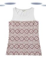 Ex Fat Face Women's Vest - Sleeveless Aztec Embroidered Jersey White - 16 Regular